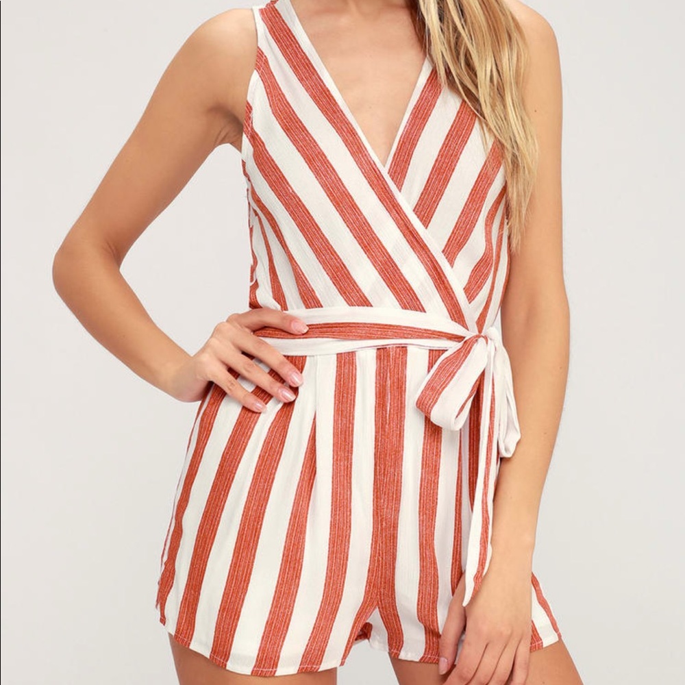 Lulus Pier Pleasure red and white striped romper